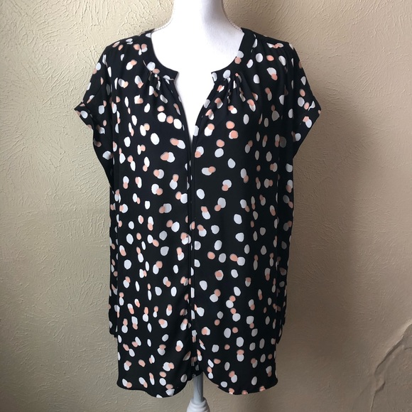 Philosophy Tops - Philosophy Split Neck Polka Dot Blouse 3XL Black